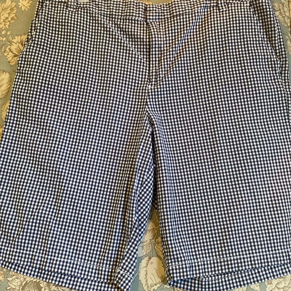 Size 16 blue and white check shorts with an inseam of 10 inches